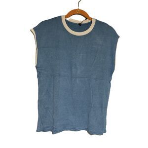 Etcyy Medium Blue White Knit Sweater Vest Top